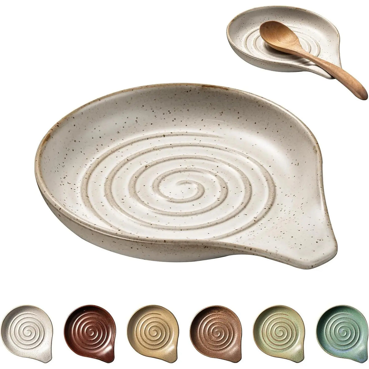 Spoon Rest, Large Stoneware Drip Tray for Multiple Utensils, Stove Top Holder with Reactive , Modern  Kitchen Decor