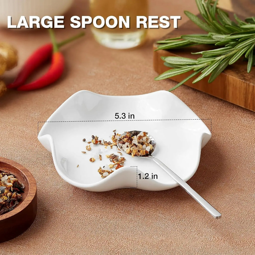 Ceramic Tableware Rest - 5.3in Black and White Pattern, Heat-Resistant Cutlery Rest for Kitchen Countertops & Stovetops