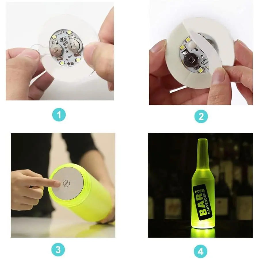 12 count LED Coaster, LED Sticker Lights, LED Bottle Lights Cup Holder Lights for   Bottle, Bottle Sparklers for Champagne, Party, Bar, Cold White