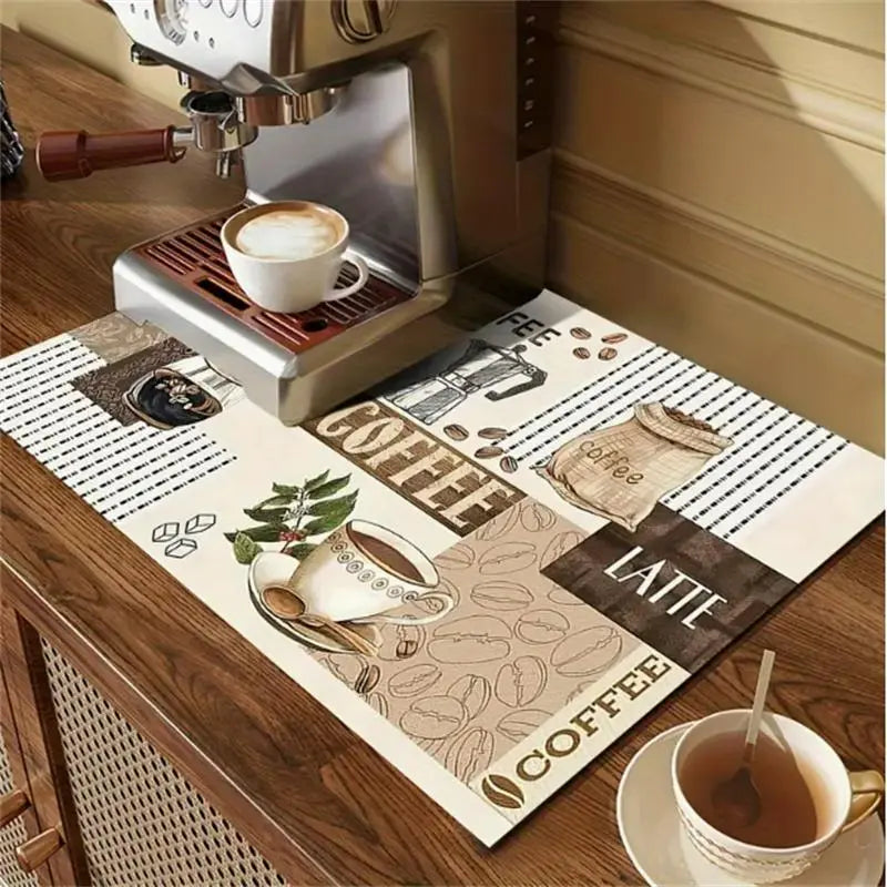 Coffee Theme Pattern Kitchen Countertop Mat, 1 Count Non-slip Coffee Machine Mat, Coffee Table Mat, Kitchen Accessories, Household Kitchen Decor Supplies
