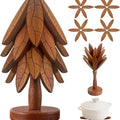 Natural Tree-Shaped Wooden Decorative Trivets Set - 4 Trivets & 1 Stand Keeps Tidy, 450°F Heat Guard Kitchenware, 7.8in High Density Solid Wood Multi-Use Mat for Pots, Pans, Cups, Foldable Textured French Country Birthday Gift Coasters