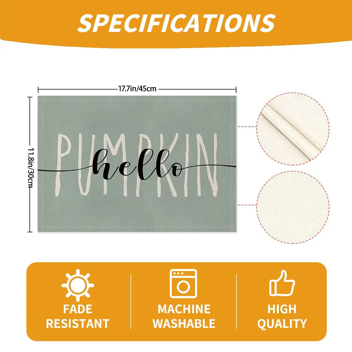 Autumn Thanksgiving Harvest Maple Pumpkin Print Placemats, Heat Resistant, Minimalist Style, Ideal for Festive Dinners and Daily Use