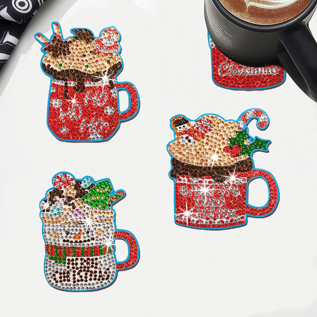 10-piece set of diamond painting kit coaster ice cream cup pattern wooden material special design wooden printing mat non-slip mat suitable for kitchen, restaurant, bar office use, Diamond Painting Coasters, can be used as all holiday gifts