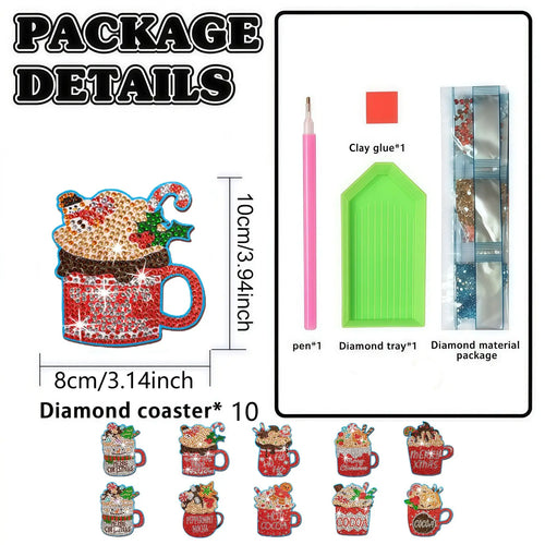 10-piece set of diamond painting kit coaster ice cream cup pattern wooden material special design wooden printing mat non-slip mat suitable for kitchen, restaurant, bar office use, Diamond Painting Coasters, can be used as all holiday gifts