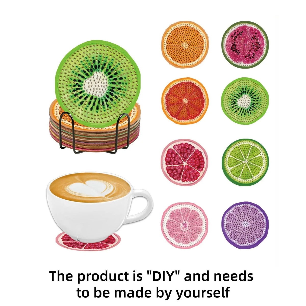 DIY Diamond Painting Coasters, Diamond Art Coasters, 8-Piece Fruit Pattern Coaster Set with Stand, Decorative Craft for Home and Office Coffee Tables #GLOBAL PICKS