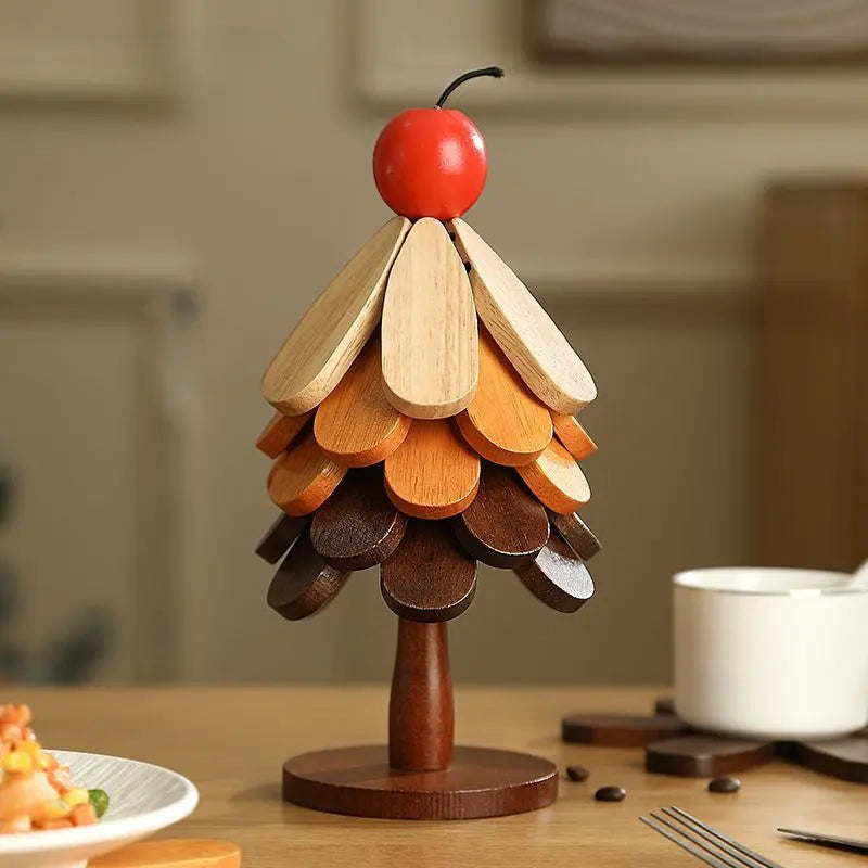 Star Style 3-Layer Insulation Solid Wood Trivet Set - 5 Trivets & 1 Stand, Insulated, Heat-Resistant, Foldable, Durable, Decorative Pad for Hot Dishes & Pots, Kitchen Decor, New Year Gift
