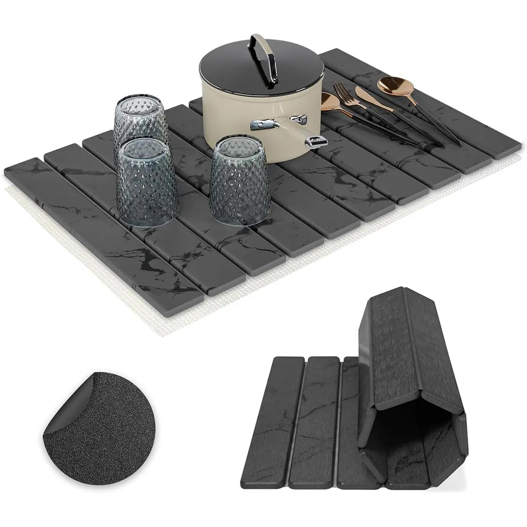 MAONAME Large Stone Dish Drying Mat for Kitchen Counter - Foldable Quick Dry Stone Dishes Drying Mats Super Absorbent Heat Resistant Coasters Diatomaceous Earth Drying Organizer for Tableware Plate Rack Bottles Utensils (24" × 16"),sohochic