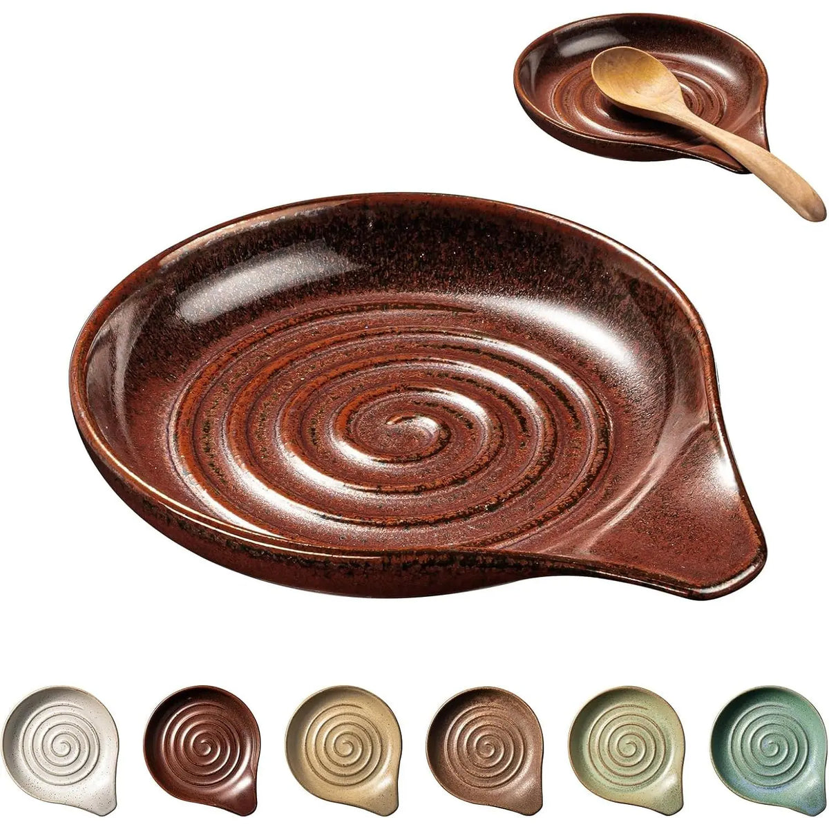 Spoon Rest, Large Stoneware Drip Tray for Multiple Utensils, Stove Top Holder with Reactive , Modern  Kitchen Decor