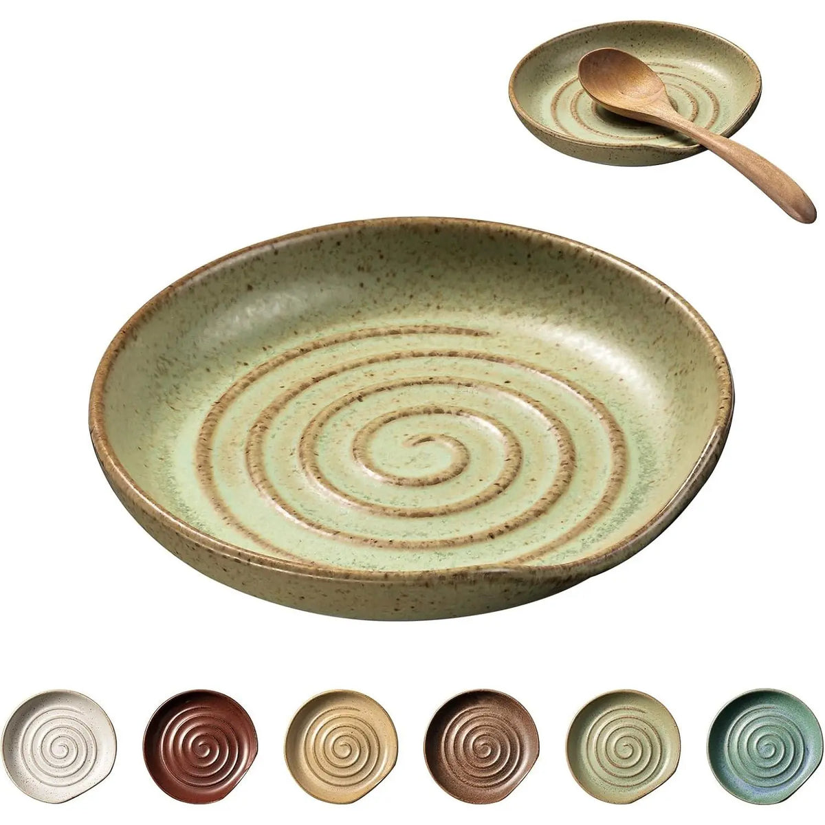 Spoon Rest, Large Stoneware Drip Tray for Multiple Utensils, Stove Top Holder with Reactive , Modern  Kitchen Decor
