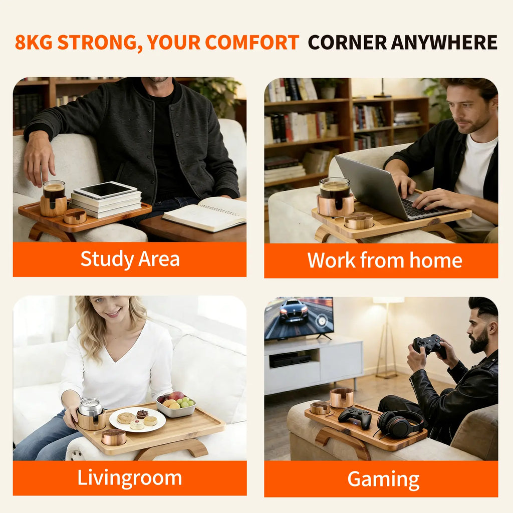 Sweetcrispy Sofa Arm Tray Tableware - Stable Non-Slip Organizer for Drinks, Snacks, Remote, Universal Fit for Couch Armrests, Easy to Install