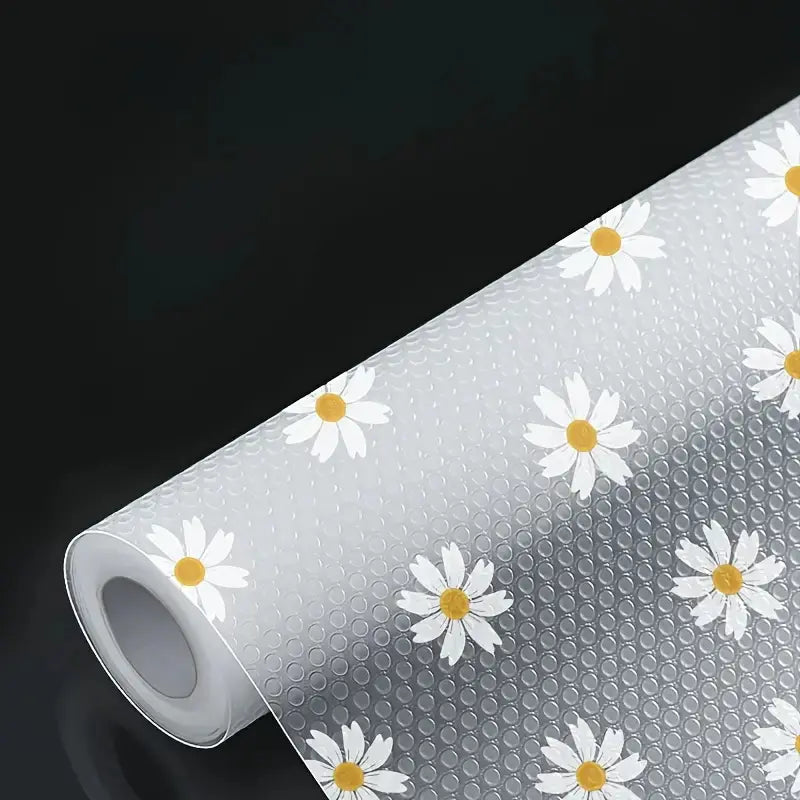 Daisy Design Waterproof Cabinet Shelf Liner, Easy-Clean Plastic Pad, Cuttable Anti-Slip Durable Rack Mat for Home Kitchen, Fridge, Table and Drawer Organization, Refrigerator Mat
