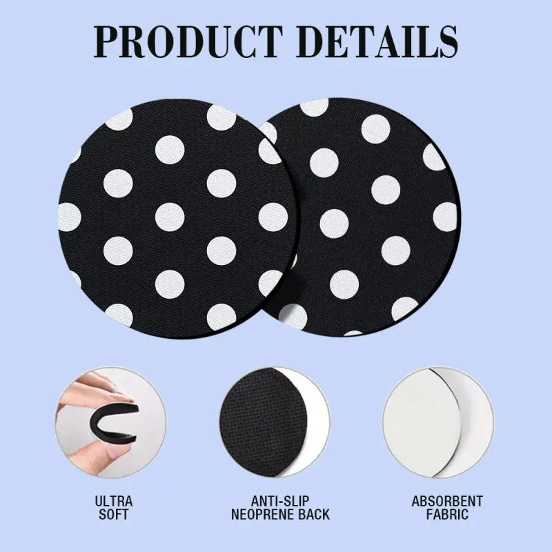 Polka Dot Desktop Coasters Set [2/4 Pcs], Absorbent Chloroprene Rubber, Mug Coasters, Cute Office Accessories, Fresh Girl Home Office Gear