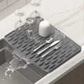 Gray Silicone Rectangle Dish Drying Mat (12.6in*10in, BPA Free) - Kitchen Silicone Trivet with Ridges, Enhanced Ventilation, Roll-Up Storage, Anti-Slip, Fast Drainage, Dishwasher Safe, Bendable Heat-Resistant Mat Shields Counters for Tableware, Durable,so