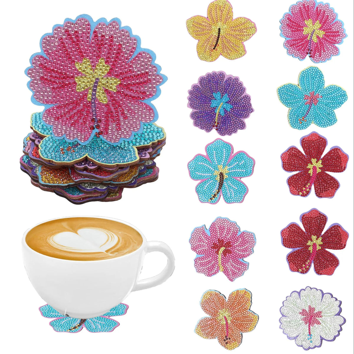 Flower-Shaped Colorful Diamond Painting Coasters Kit, 10pcs/set DIY Decorative Cup Mats for Home, Office and Desk Decor, Diamond Painting Kits #GLOBAL PICKS