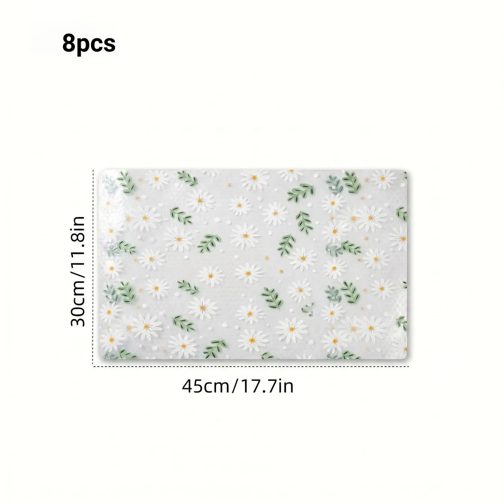 4pcs/8pcs Waterproof Refrigerator Pads, Small Daisy Green Grass Pattern, Decorative, Moisture Resistant, Non Slip, Washable, Reusable, Eva Material