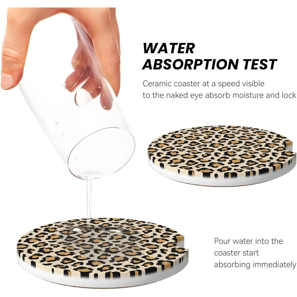 Absorbent  Coasters for Cup Holders, 2 Pack Universal Anti Slip Ceramic Cup Coaster for Women Men 2.56 Inch  Interior Accessories -  Brown Leopard 002