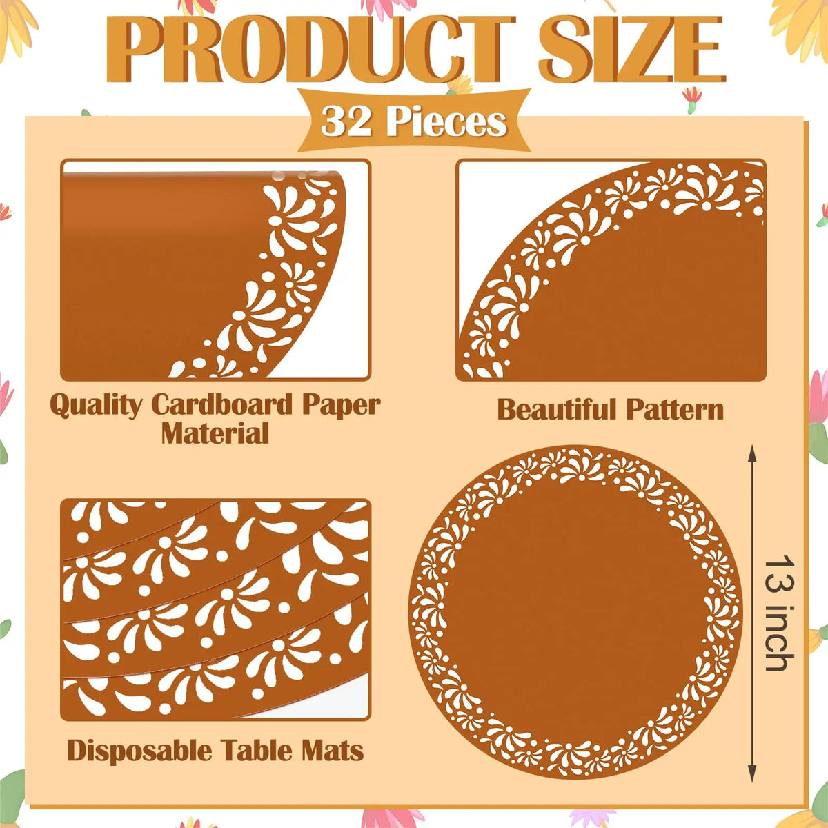 Mexican Paper Placemats 32/50 Pcs Cielito Lindo Disposable Round Table Mats 13 Inch Lightweight Doilies for Cinco de Mayo Taco Tuesday Fiesta Baby Shower Birthday Bridal Shower