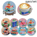 8 Pieces/set Diamond Art Painting Coasters with Stand, DIY Patterned Diamond Art Coaster Craft Supplies for Adults and Beginners, Coffee Table Drink Cup Coasters, Exquisite Gifts