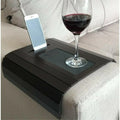 Modern Rectangle MDF Real Wood Aesthetic Sofa Tray, Durable Indoor Home Kitchenware with Adjustable Non-Slip Leather Coasters, Functionality, Style, and Any Sofa Size Fit Organizational Piece
