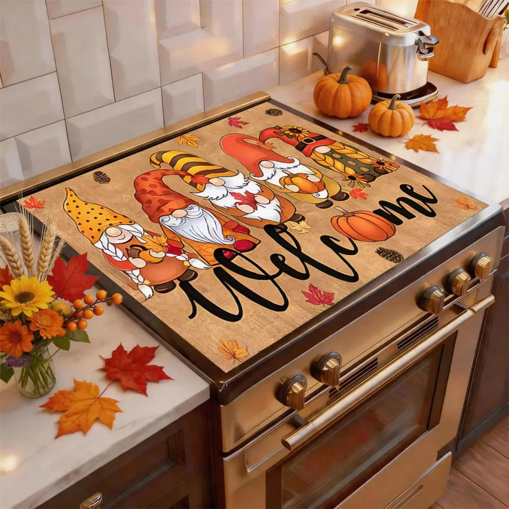 Soft Electric Stove Cover Cook Top Panel Protector Pad, Thanksgiving Theme Maple Leaf Goblin Pumpkin Design, Scratch Resistant, Easy Clean, Multi-Purpose Kitchen Mat, Home Fall Autumn Thanksgiving Decor, Universal Fit