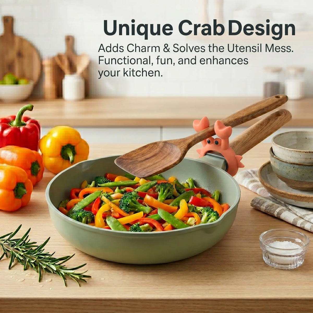 2 Counts Cute Crab Silicone Pot Clip Heat Resistant Spatula Spoon Rest Holder Universal Kitchen Pot Side Organizer for Home Camping Cooking