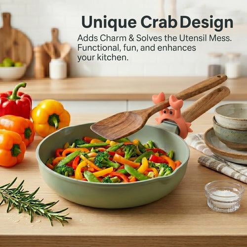 2 Counts Cute Crab Silicone Pot Clip Heat Resistant Spatula Spoon Rest Holder Universal Kitchen Pot Side Organizer for Home Camping Cooking