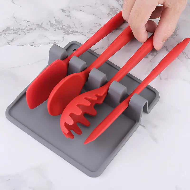 Silicone Kitchen Utensil Holder with Draining Tray, Heat Resistant, BPA-Free, Ideal for Spatulas, Tongs, Long BBQ Tools, Kitchenware
