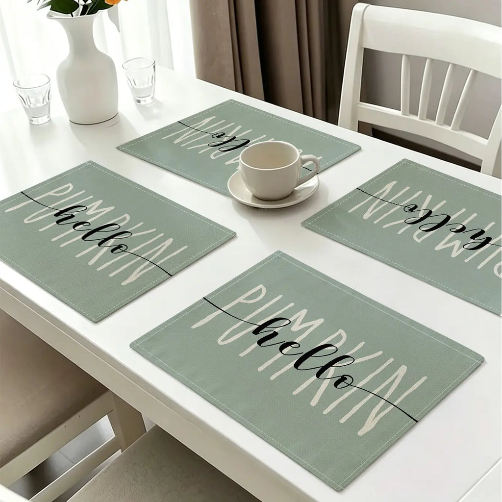 Autumn Thanksgiving Harvest Maple Pumpkin Print Placemats, Heat Resistant, Minimalist Style, Ideal for Festive Dinners and Daily Use