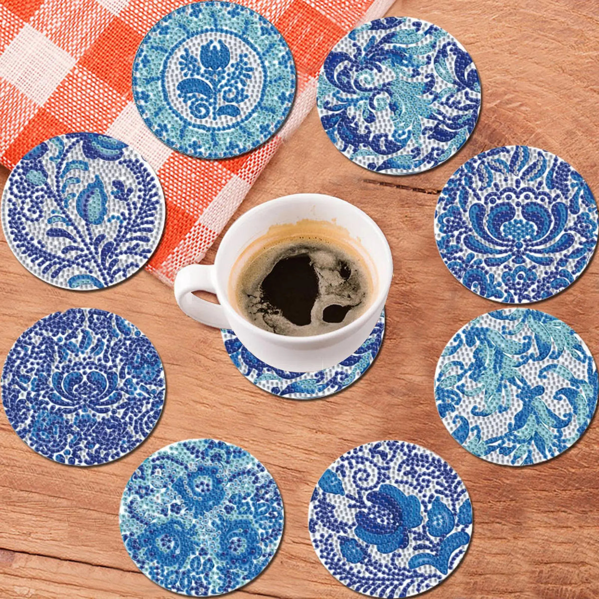 Floral Pattern Wooden Coaster, 8 Counts/set DIY Diamond Painting Coasters Colorful Painting Coaster, Decorative Table Mat for Coffee Cup, Office, Kitchen, Restaurant and Home