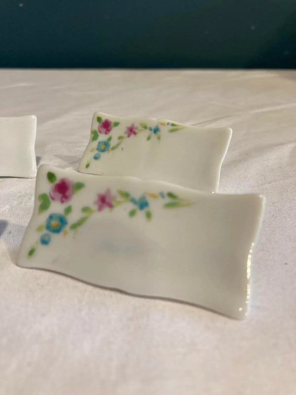 Vintage Floral Porcelain Japanese Chopstick Rests – Set of 6