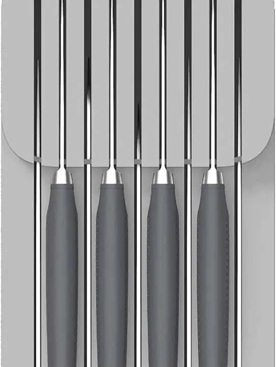 DrawerStore Knife Organizer, holds up to 9 knives, Kitchen Organization & Drawer Storage – Compact, Grey Kitchen Knives Plastic