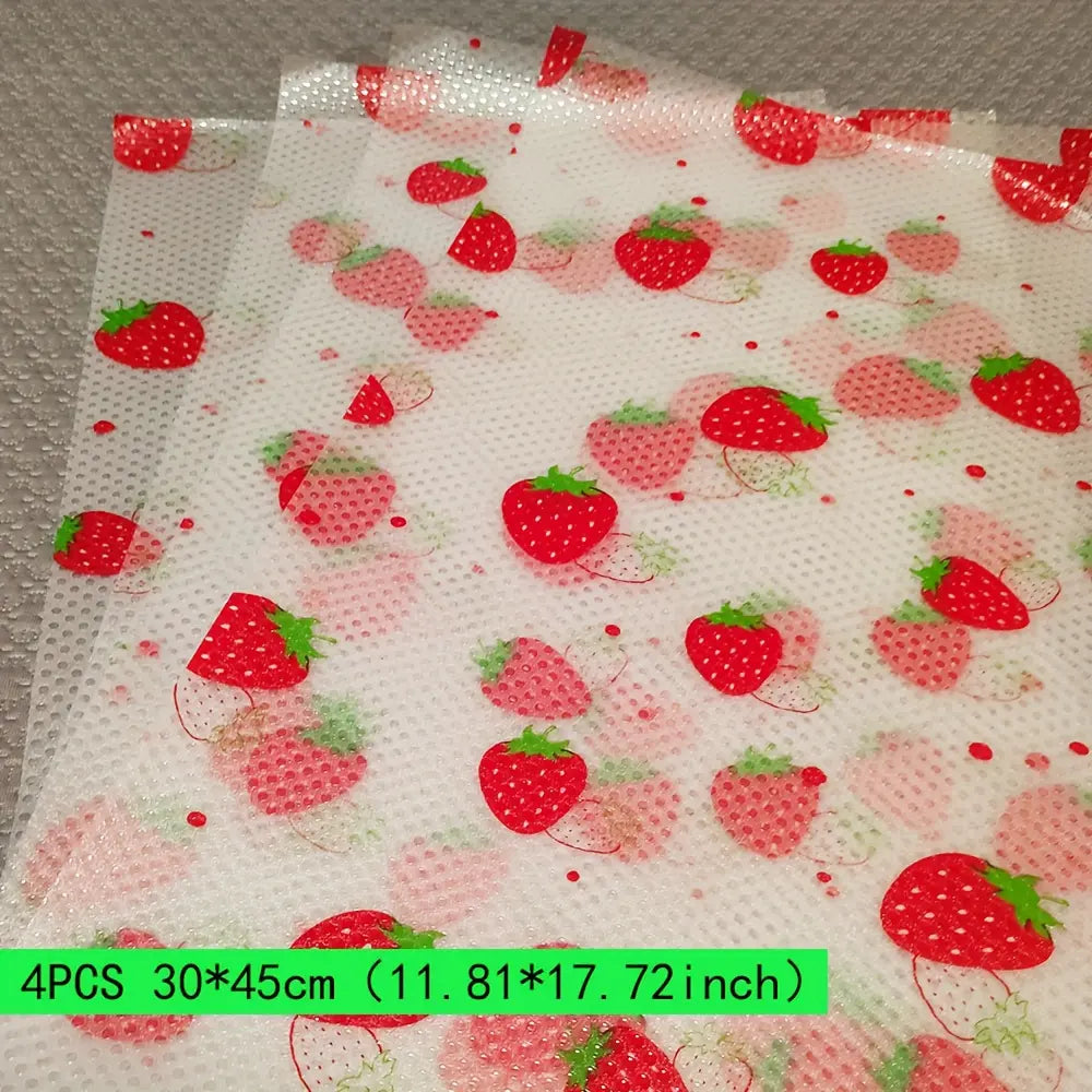 4pcs/8pcs Fridge Liners, Moisture-Proof & Non-Slip, Washable & Reusable, Versatile Use, Eva Material, Strawberry Pattern, Kitchen Decor, Drawer Pads, Cabinet Mats, Coasters