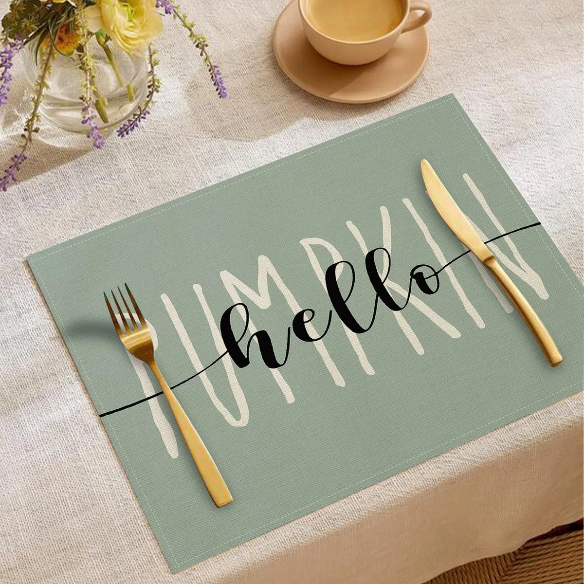 Autumn Thanksgiving Harvest Maple Pumpkin Print Placemats, Heat Resistant, Minimalist Style, Ideal for Festive Dinners and Daily Use