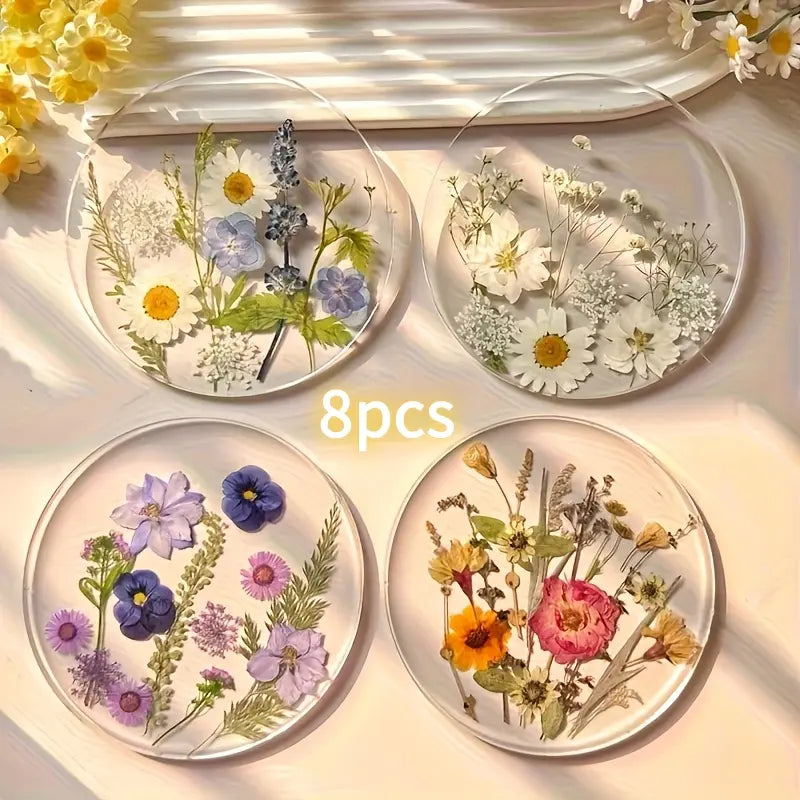 8Pcs Floral Printed Acrylic Coasters, Elegant Flower Pattern Table Decor, Heat Resistant Durable Drink Mats, Ideal Gifts for Wedding, Birthday & Mother's Day, Perfect for Home Party Use, Coasters for Drinks