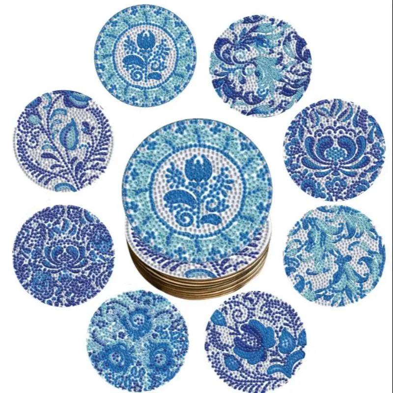 Floral Pattern Wooden Coaster, 8 Counts/set DIY Diamond Painting Coasters Colorful Painting Coaster, Decorative Table Mat for Coffee Cup, Office, Kitchen, Restaurant and Home