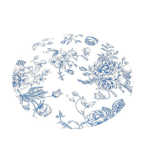 10-Pack Disposable Cardboard Placemats - French Toile Print, 13in Matte White/Blue, Disposable Coasters Included for Banquets, Home Dinners, Wedding Events