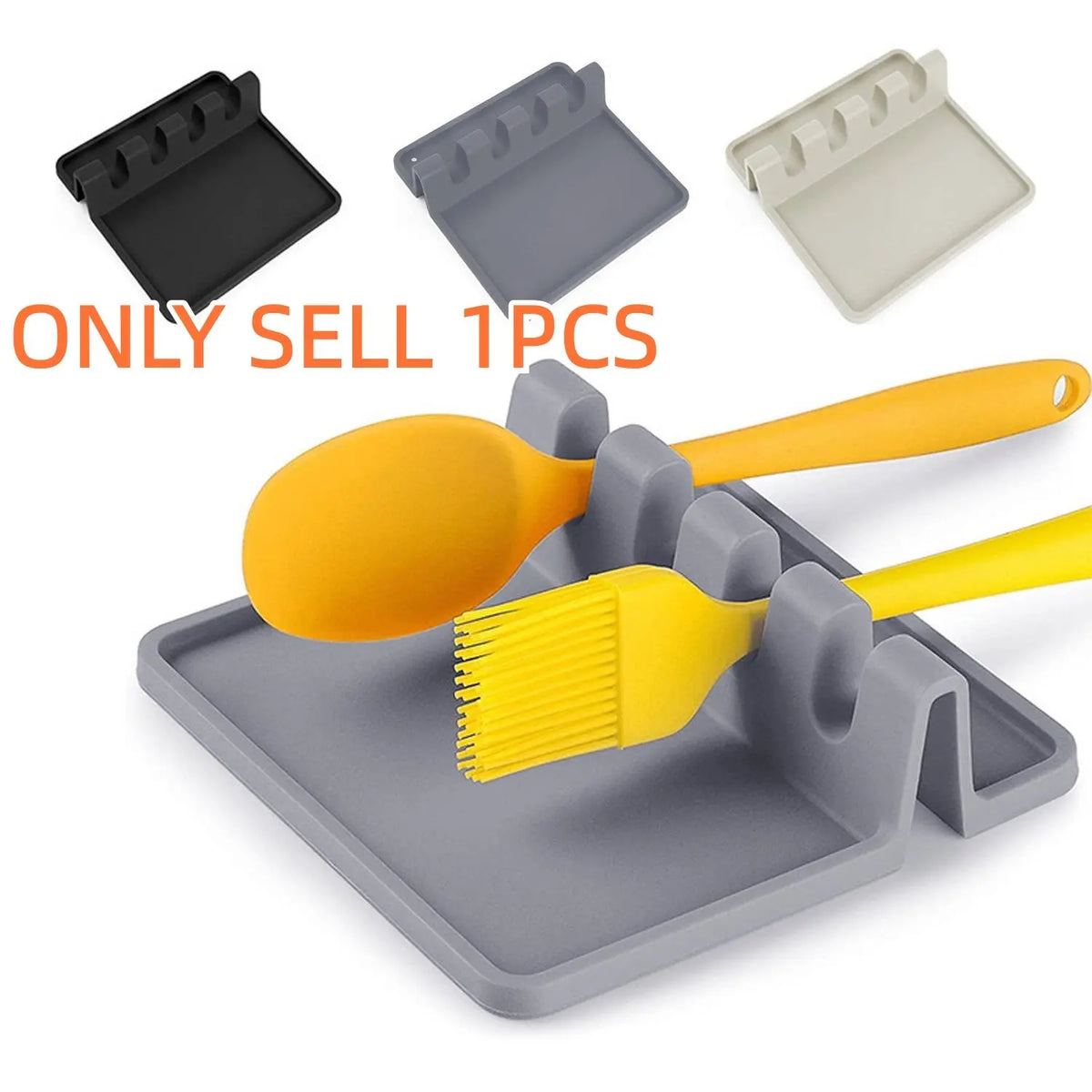 Silicone Kitchen Utensil Holder with Draining Tray, Heat Resistant, BPA-Free, Ideal for Spatulas, Tongs, Long BBQ Tools, Kitchenware