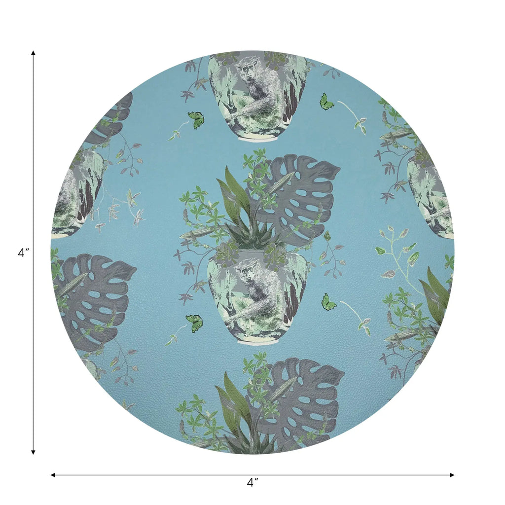 Monkey Small Jungle Vegan Leather Round Coasters