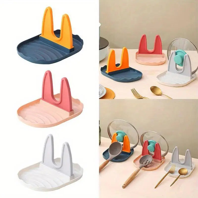 Single Small Rectangular Compact Plain Solid Countertop Kitchen Pan Lid Organizer - Tableware Rest, Cutlery, Spoon & Spatula Storage Holder for Home