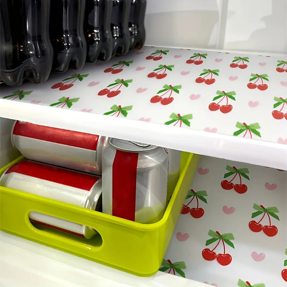 4pcs/8pcs Waterproof Refrigerator Pads, Cherry Pattern, Moisture Resistant, Non Slip, Washable, Reusable, Eva Material, Kitchen Decor
