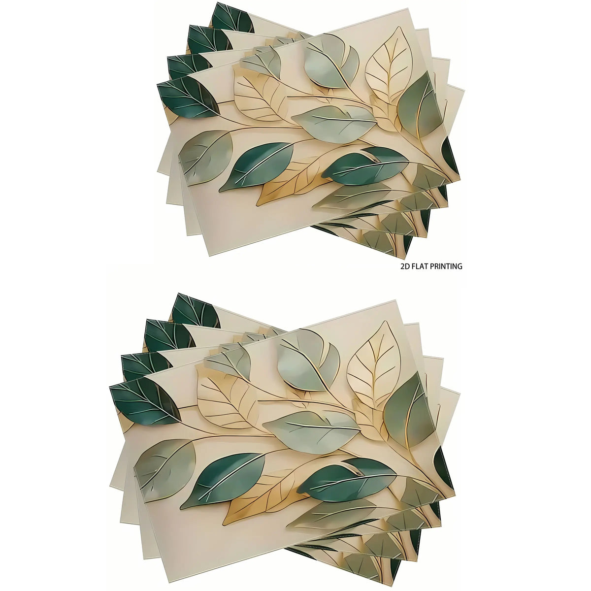 2D flat printing, 2-piece/4-piece/6-piece/8-piece set of Aesthetic leaf pattern dining table boho Cloth placemats, 12x18 inch single-sided 2D printed fabric table mat set, suitable for home decoration and party decoration